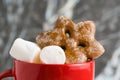 A Cup Of Hot Chocolate And A Lot Of Marshmallows Close-up And Cookies On A Light Background, Side View. Concept Of