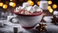 A cup of hot chocolate with marshmallows on top
