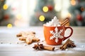 cup of hot chocolate with snowflakeshaped marshmallows Royalty Free Stock Photo