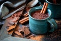 Cup of hot chocolate with a cinnamon stick