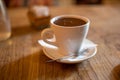 Cup of hot chocolate on a table in a cafe