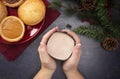 Cup of Hot Chocolate on a Table Set with Various Pies for the Ho Royalty Free Stock Photo