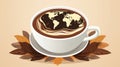 a cup of hot chocolate with a world map in the middle and leaves around it vector illustration Royalty Free Stock Photo