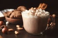 Cup with hot cocoa drink and marshmallows on table Royalty Free Stock Photo