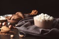 Cup with hot cocoa drink and marshmallows on table Royalty Free Stock Photo