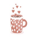 A cup of hot cocoa with marshmallows on a white background. Concept of love and hygge. Hand drawing vector illustration