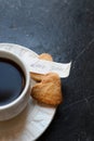 Cup of Hot Coffee, Heart Shaped Cookies and Love You Note Royalty Free Stock Photo