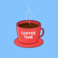 A cup of hot coffee with coffee time text on the glass mug vector outline illustration design Royalty Free Stock Photo
