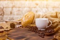 Cup of hot Coffee with toast for Autumn season Royalty Free Stock Photo