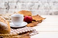 Cup of hot Coffee with toast for Autumn season Royalty Free Stock Photo