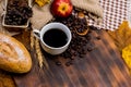 Cup of hot Coffee with toast for Autumn season Royalty Free Stock Photo