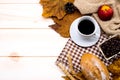 Cup of hot Coffee with toast for Autumn season warm drink Royalty Free Stock Photo