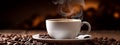 Cup of hot coffee on a wooden table. selective focus. Generative AI, Royalty Free Stock Photo