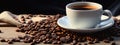 Cup of hot coffee on a wooden table. selective focus. Generative AI, Royalty Free Stock Photo