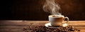 Cup of hot coffee on a wooden table. selective focus. Generative AI, Royalty Free Stock Photo