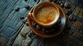 Cup of hot coffee on a wooden table. selective focus. Generative AI, Royalty Free Stock Photo