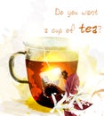 Cup of hot English tea create in watercolor style