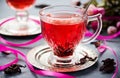 Cup of hot hibiscus tea karkade, red sorrel, rosella Royalty Free Stock Photo