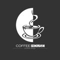 A cup of hot invigorating coffee or tea. An illustration template for a menu, logo, sticker, brand or label. Icon for websites and