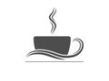 A cup of hot invigorating coffee or tea. An illustration template for a menu, logo, sticker, brand or label. Icon for websites and