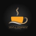 A cup of hot invigorating coffee or tea. An illustration template for a menu, logo, sticker, brand or label. Icon for websites and