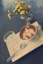 Cup of hot latte or cappuccino coffee with swan latte art Royalty Free Stock Photo