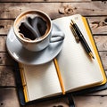 black coffee cup with a note book Royalty Free Stock Photo