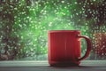 A cup of hot tea in the background rain outside the window. Royalty Free Stock Photo