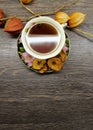 A Cup of hot tea with dried fruits on a table Royalty Free Stock Photo