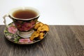 A Cup of hot tea with dried fruits on a table Royalty Free Stock Photo