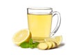 Cup of hot tea with ginger, lemon and mint  on a white background Royalty Free Stock Photo