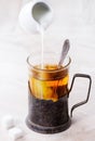 Cup of hot tea with milk Royalty Free Stock Photo