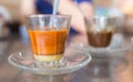 Cup of hot Thai tea and coffee, Thai traditional breakfast Royalty Free Stock Photo