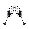 Cup icon. two Glass of champagne, celebration Simple