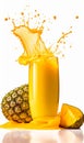 Cup of juice splashing. Splash of fresh pineapple juice. Generative AI Royalty Free Stock Photo