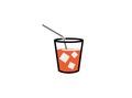 Cup of juice with square ice cubes and straw for logo design