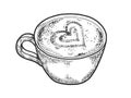 Cup of latte art heart sketch engraving vector Royalty Free Stock Photo