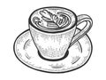 Cup of latte art heart sketch engraving vector Royalty Free Stock Photo