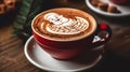 Cappuccino with a santa claus on a wooden background.