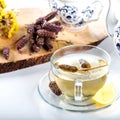 Cup of Lavandula stoechas tea lavender tea