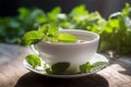 Cup of lemon balm leaf tea. Generative AI Royalty Free Stock Photo