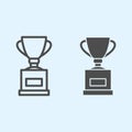 Cup line and solid icon. Winner trophy, champions award. Sport vector design concept, outline style pictogram on white