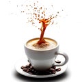 cup of liquid coffee splash with beans for international coffee day celebration ai generated