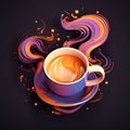 a cup of liquid with orange and purple swirls