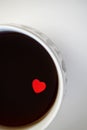 Cup of love, coffe with red heart. Valentine`s day. Morning.