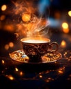 Cup of Magic Coffee with Milk and Sparkles - AI generated Royalty Free Stock Photo