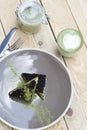 Cup of Matcha Green Tea and Cake and ice cream with matcha Royalty Free Stock Photo