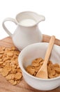 Cup of milk and cornflakes in the bowl Royalty Free Stock Photo