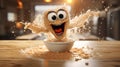 Pixar-inspired Oatmeal With A Lively Cartoon Character In Front Of A Cup