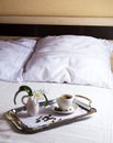 Cup of morning coffee on elegant serving tray